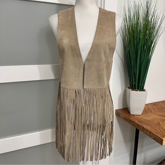 Michael Kors Italian Cow Suede Leather Vest Medium Long Fringes Boho  NWT READ - Picture 1 of 9